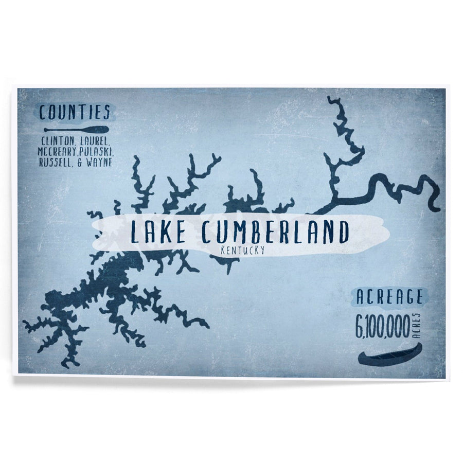Lake Cumberland, Kentucky, Lake Essentials, Shape, Acreage and County, Art & Giclee Prints - Lantern Press