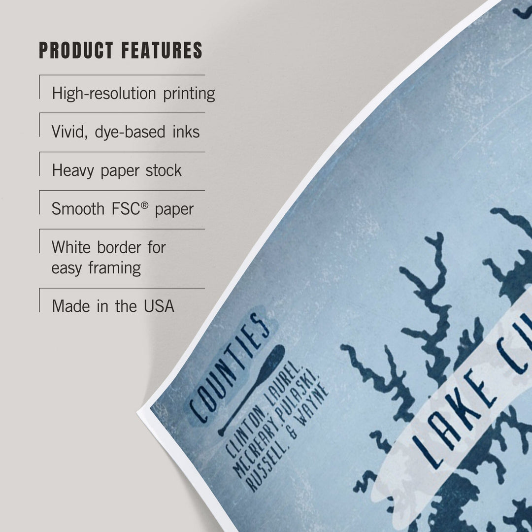 Lake Cumberland, Kentucky, Lake Essentials, Shape, Acreage and County, Art & Giclee Prints - Lantern Press