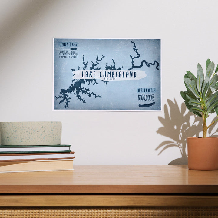 Lake Cumberland, Kentucky, Lake Essentials, Shape, Acreage and County, Art & Giclee Prints - Lantern Press