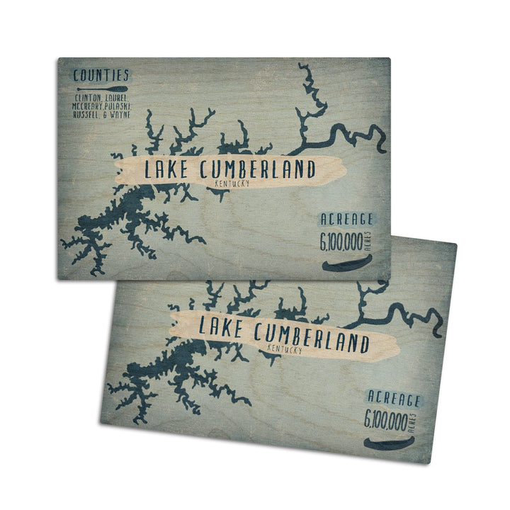 Lake Cumberland, Kentucky, Lake Essentials, Shape, Acreage & County, Lantern Press Artwork, Wood Signs and Postcards - Lantern Press