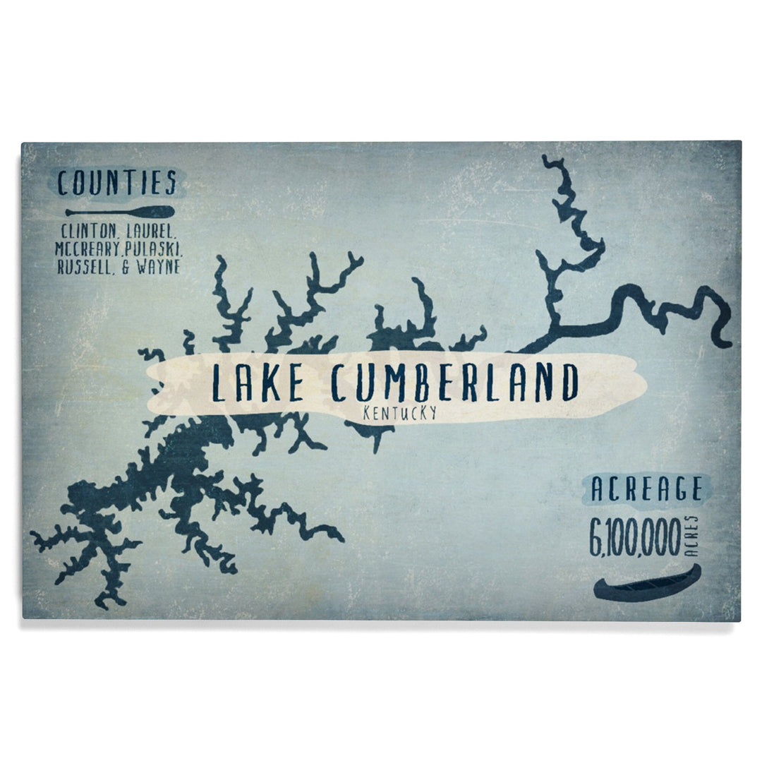 Lake Cumberland, Kentucky, Lake Essentials, Shape, Acreage & County, Lantern Press Artwork, Wood Signs and Postcards - Lantern Press