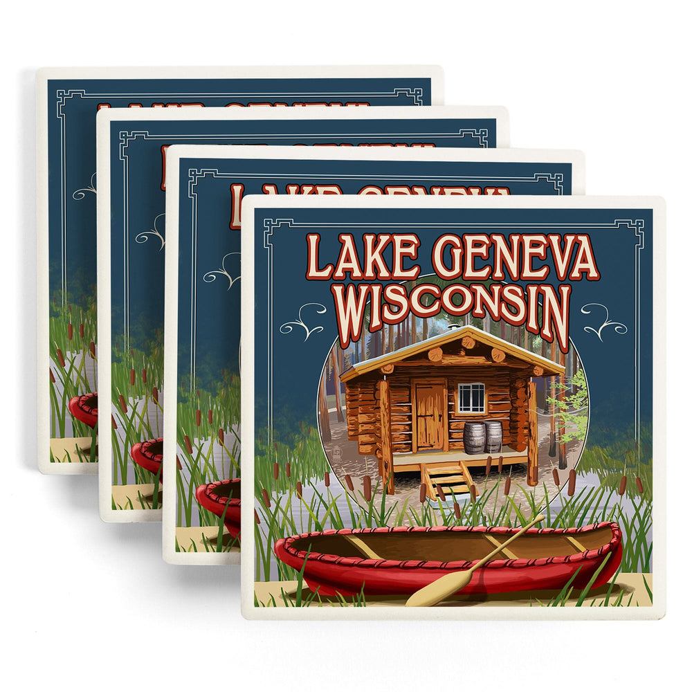 Lake Geneva, Wisconsin, Cabin in Woods, Coasters Coasters Lantern Press
