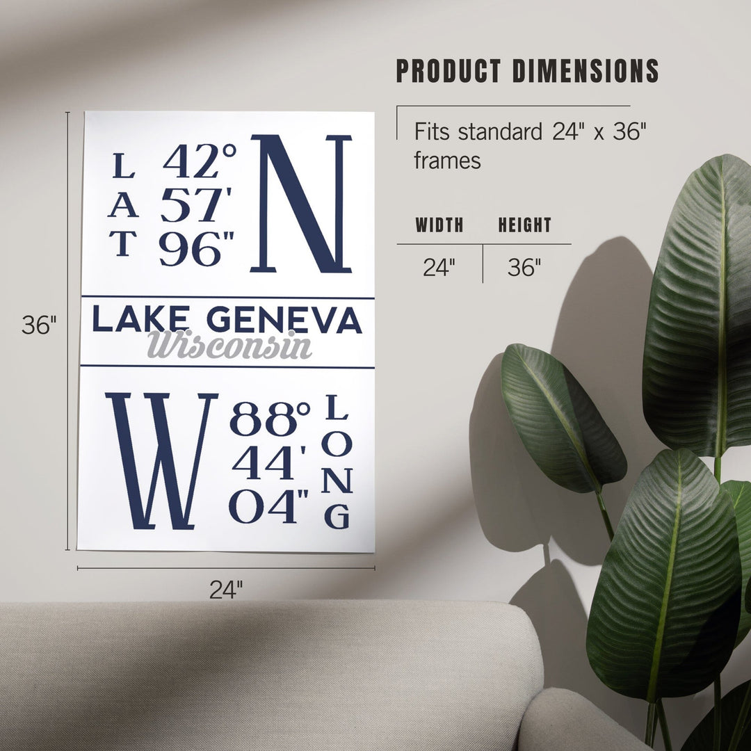 Lake Geneva, Wisconsin, Latitude and Longitude, Art & Giclee Prints - Lantern Press
