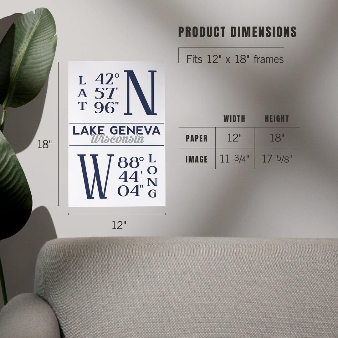 Lake Geneva, Wisconsin, Latitude and Longitude, Art & Giclee Prints - Lantern Press
