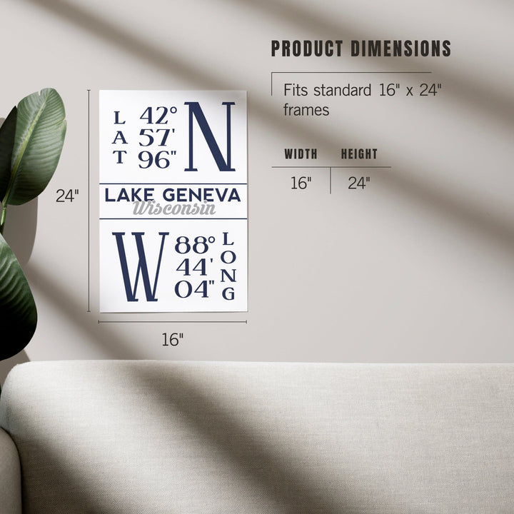 Lake Geneva, Wisconsin, Latitude and Longitude, Art & Giclee Prints - Lantern Press