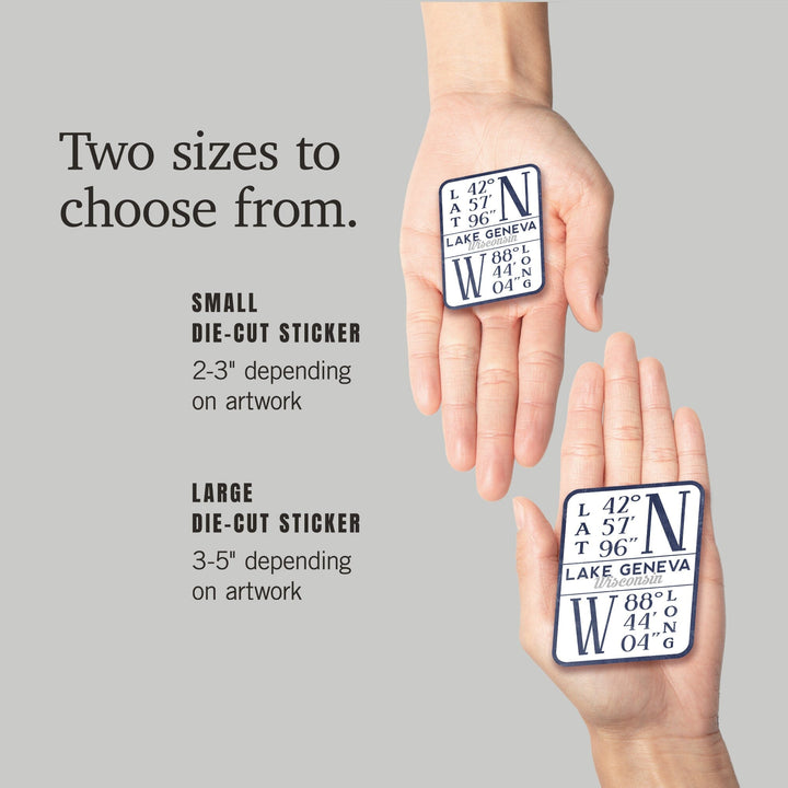 Lake Geneva, Wisconsin, Latitude & Longitude, Contour, Lantern Press Artwork, Vinyl Sticker - Lantern Press