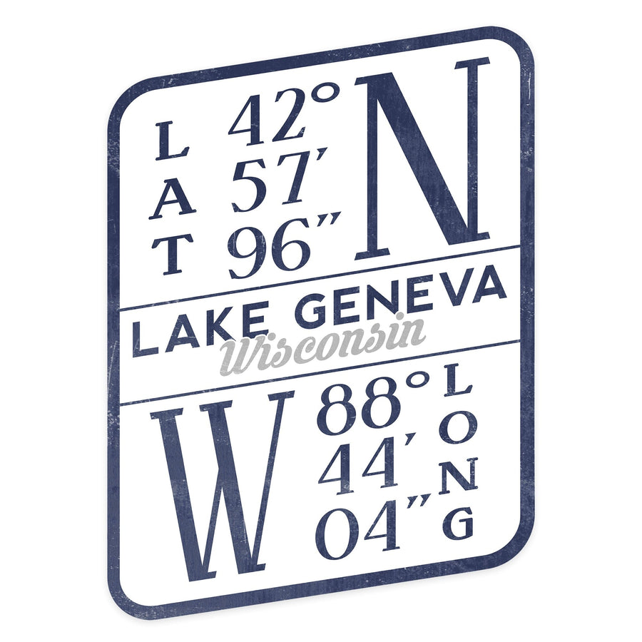 Lake Geneva, Wisconsin, Latitude & Longitude, Contour, Lantern Press Artwork, Vinyl Sticker - Lantern Press