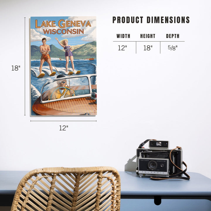 Lake Geneva, Wisconsin, Water Skiing Scene, Lantern Press Artwork, Wood Signs and Postcards - Lantern Press