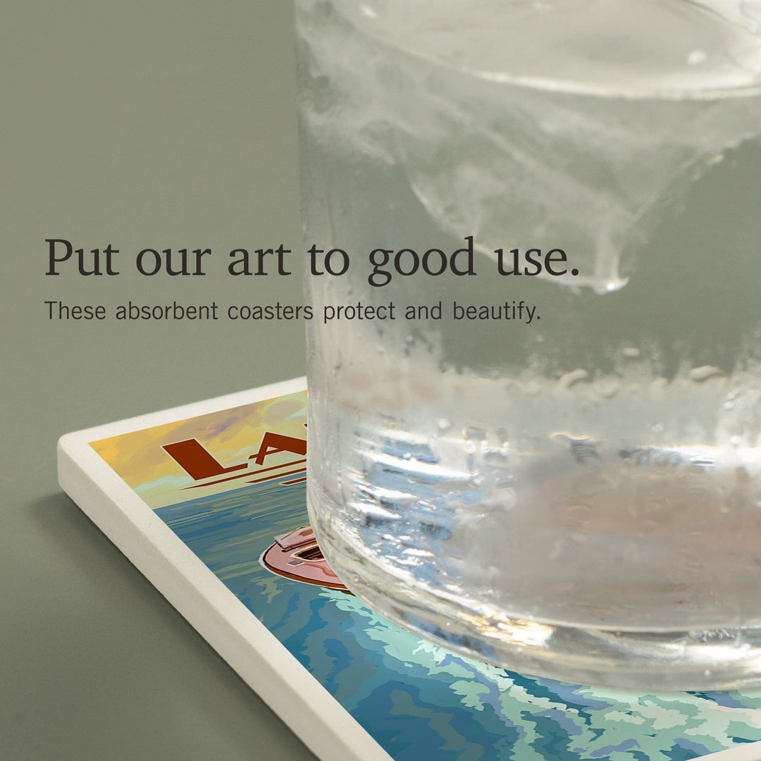 Lake Geneva, Wisconsin, Wooden Boat, Coasters Coasters Lantern Press