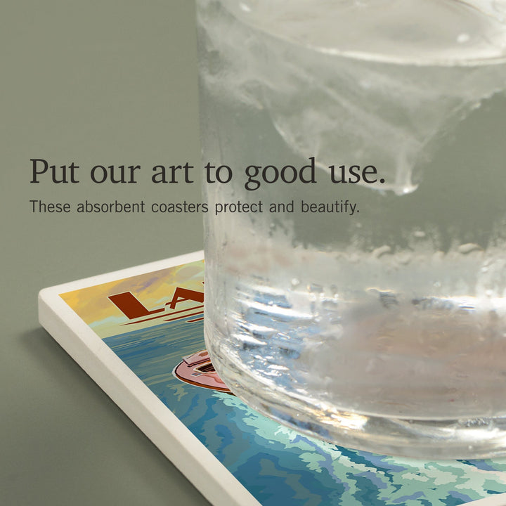 Lake Geneva, Wisconsin, Wooden Boat, Coasters Coasters Lantern Press