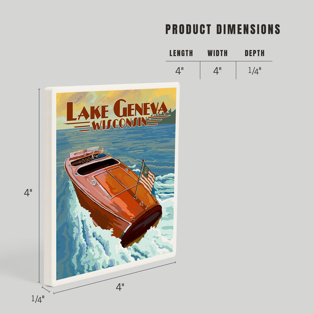 Lake Geneva, Wisconsin, Wooden Boat, Coasters Coasters Lantern Press