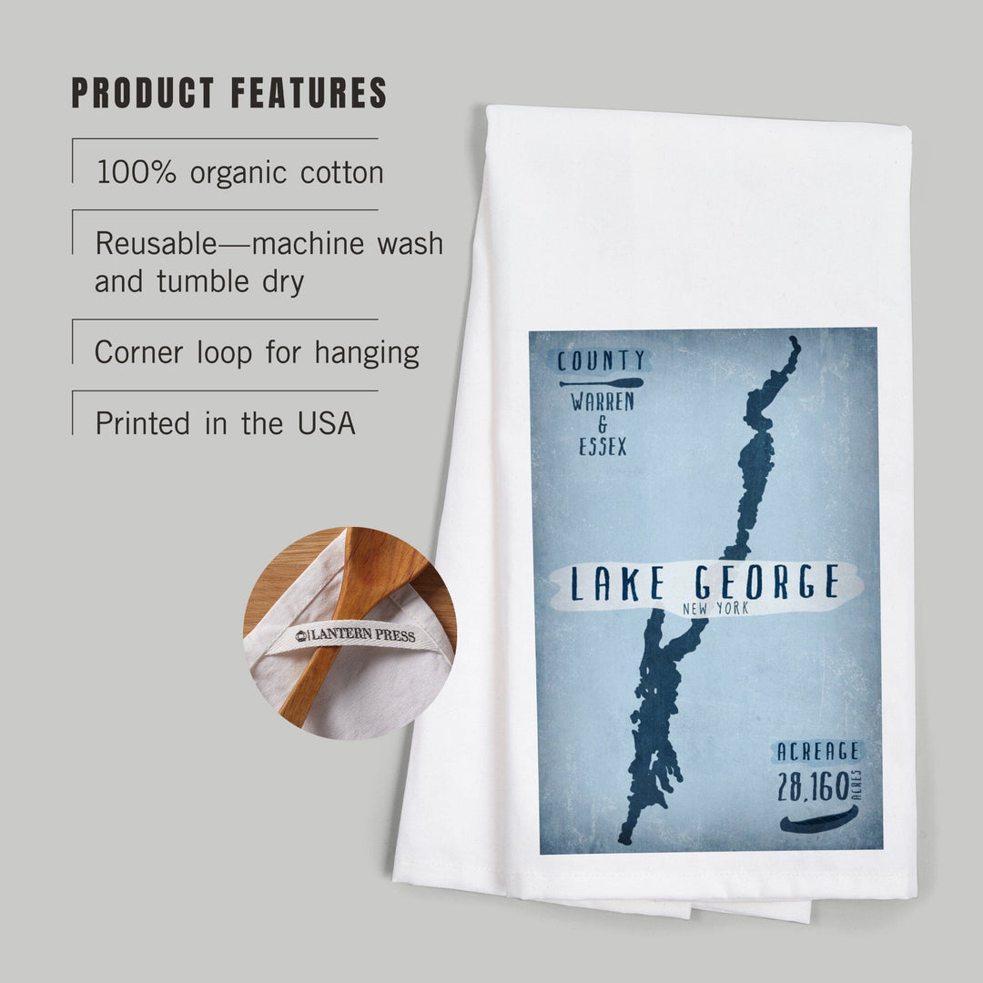 Lake George, New York, Lake Essentials, Shape, Acreage and County, Organic Cotton Kitchen Tea Towels Kitchen Lantern Press