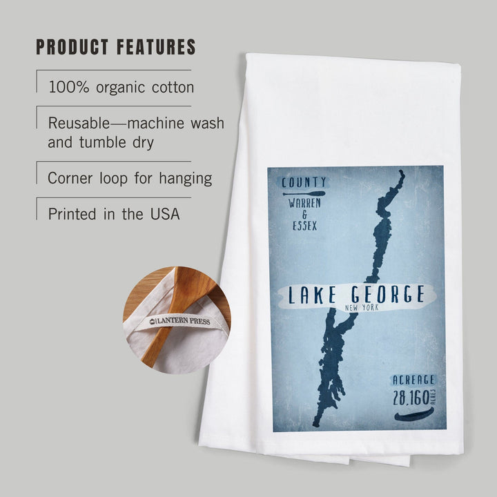 Lake George, New York, Lake Essentials, Shape, Acreage and County, Organic Cotton Kitchen Tea Towels Kitchen Lantern Press