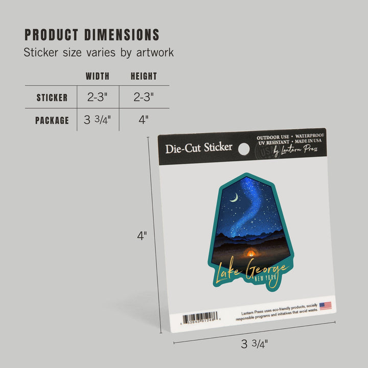 Lake George, New York, Tent & Night Sky, Mid-Century Style, Contour, Lantern Press Artwork, Vinyl Sticker - Lantern Press