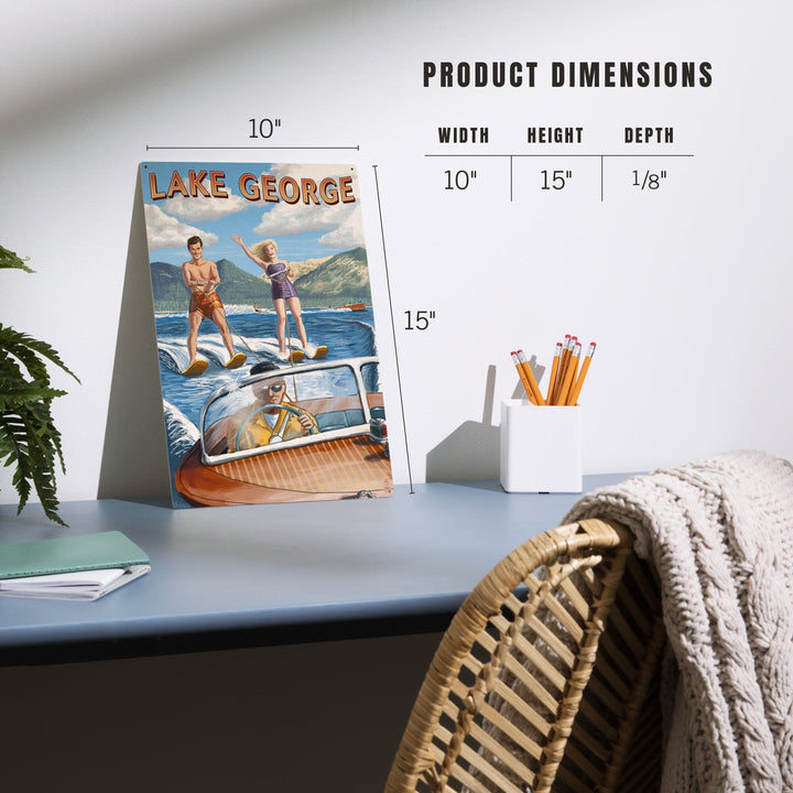 Lake George, New York, Water Skiing Scene, Lantern Press Artwork, Wood Signs and Postcards - Lantern Press