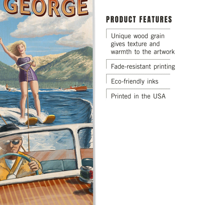 Lake George, New York, Water Skiing Scene, Lantern Press Artwork, Wood Signs and Postcards - Lantern Press