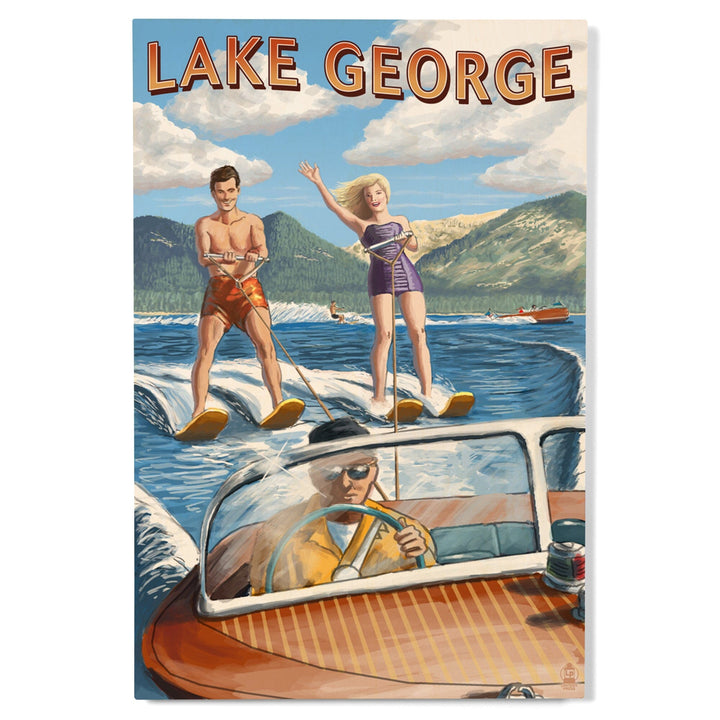 Lake George, New York, Water Skiing Scene, Lantern Press Artwork, Wood Signs and Postcards - Lantern Press