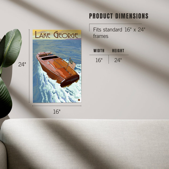 Lake George, New York, Wooden Boat on Lake, Art & Giclee Prints - Lantern Press