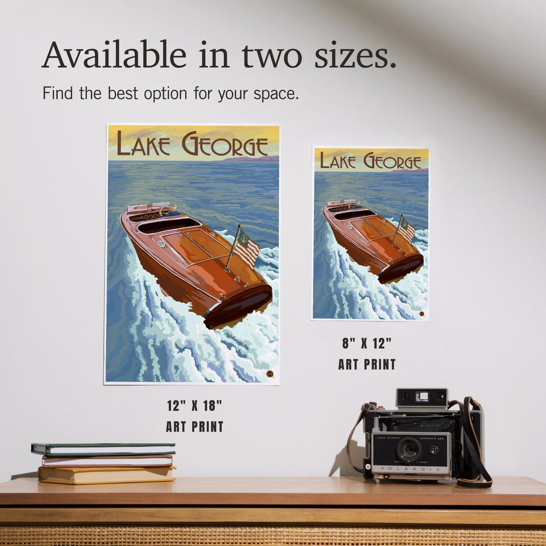 Lake George, New York, Wooden Boat on Lake, Art & Giclee Prints - Lantern Press