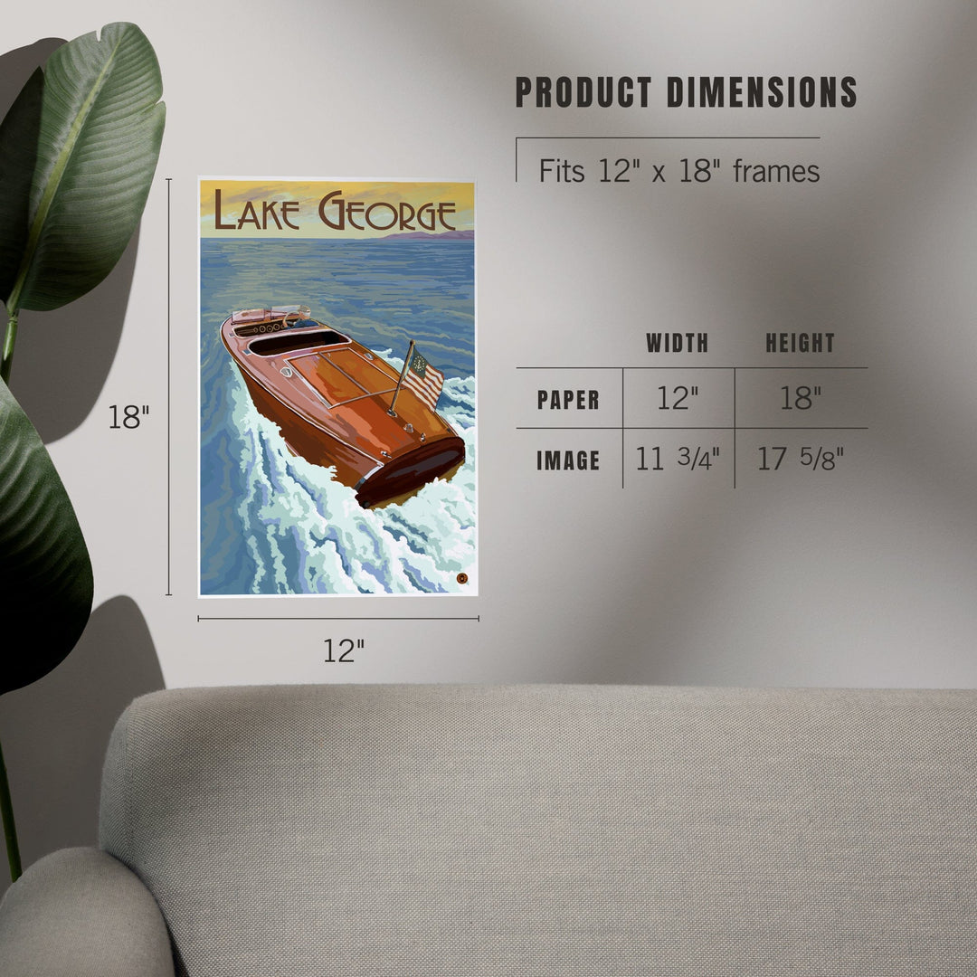 Lake George, New York, Wooden Boat on Lake, Art & Giclee Prints - Lantern Press