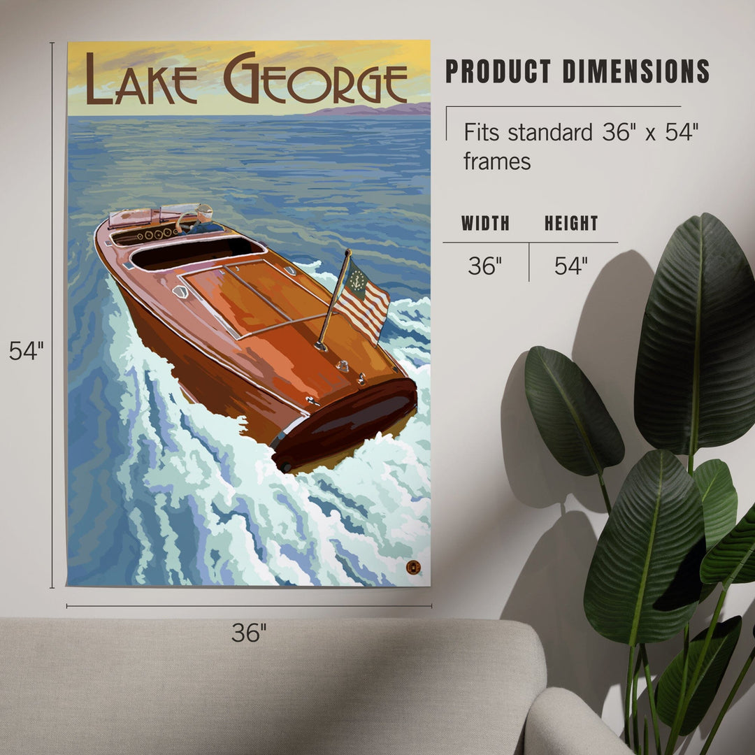 Lake George, New York, Wooden Boat on Lake, Art & Giclee Prints - Lantern Press