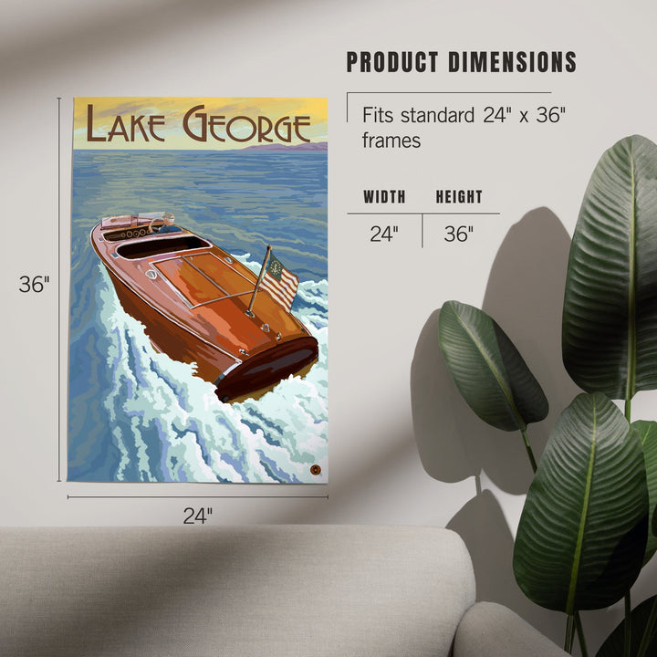 Lake George, New York, Wooden Boat on Lake, Art & Giclee Prints - Lantern Press