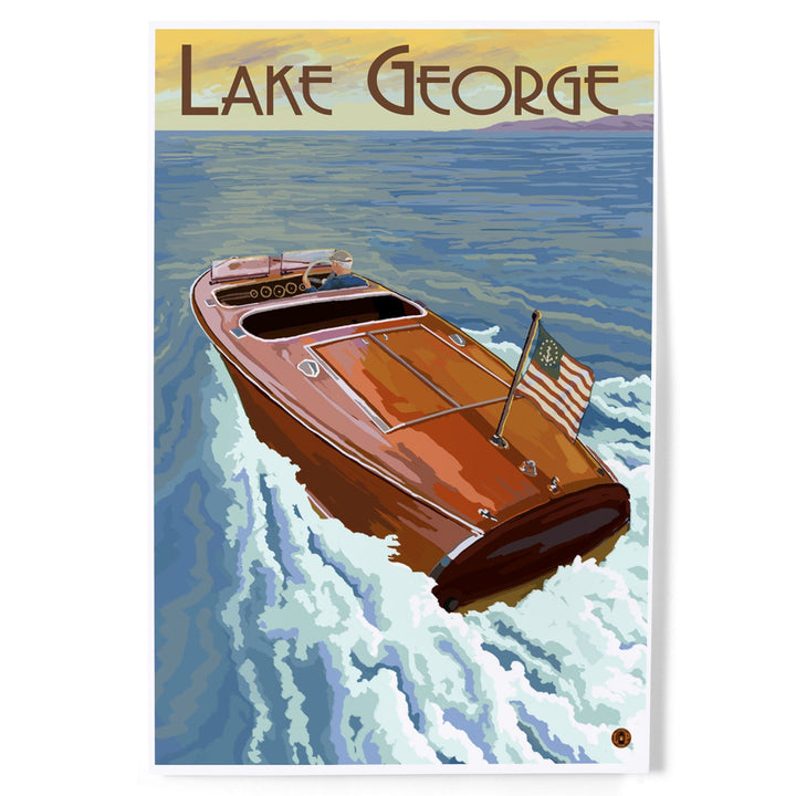 Lake George, New York, Wooden Boat on Lake, Art & Giclee Prints - Lantern Press