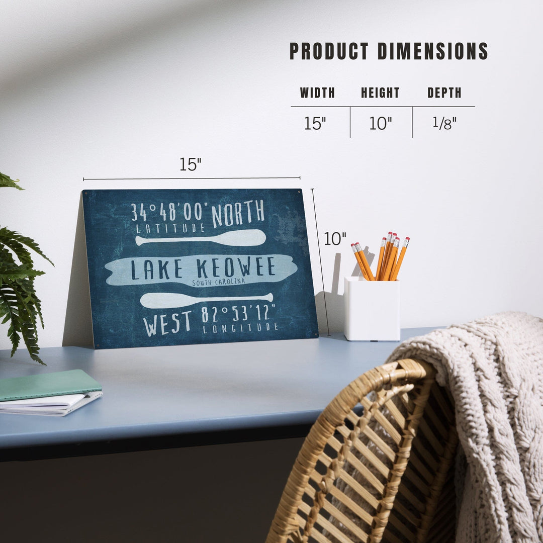 Lake Keowee, South Carolina, Lake Essentials, Latitude & Longitude, Lantern Press Artwork, Wood Signs and Postcards - Lantern Press