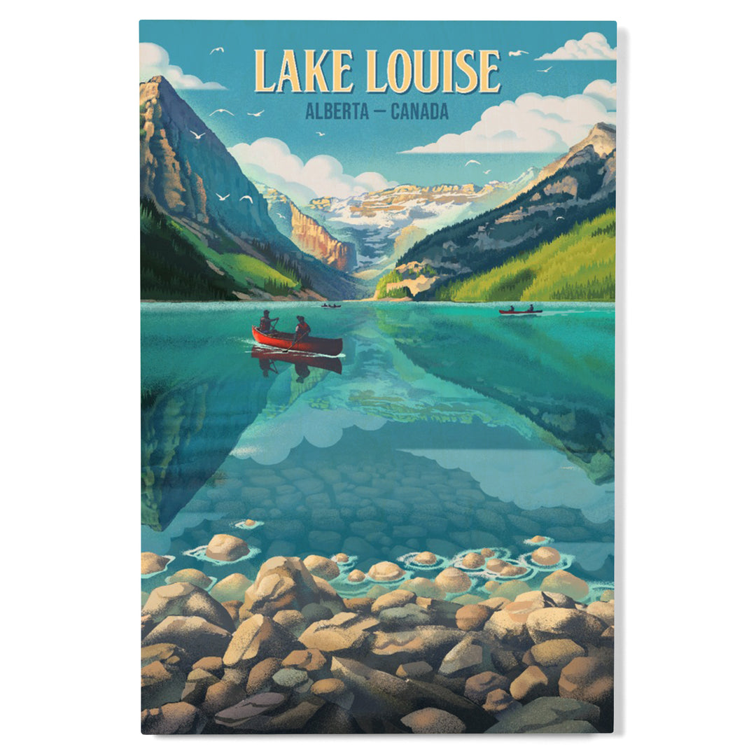 Lake Louise, Alberta, Canada, Lithograph, Summer on Lake Louise, Wood Signs and Postcards Wood Lantern Press