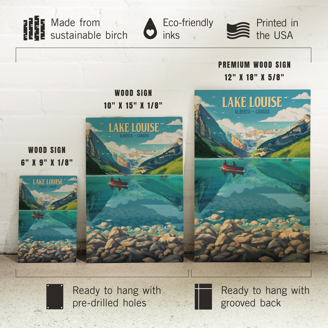 Lake Louise, Alberta, Canada, Lithograph, Summer on Lake Louise, Wood Signs and Postcards Wood Lantern Press