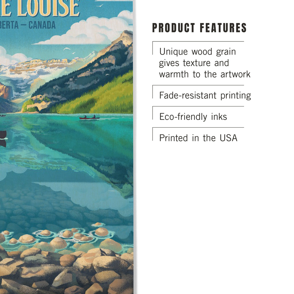 Lake Louise, Alberta, Canada, Lithograph, Summer on Lake Louise, Wood Signs and Postcards Wood Lantern Press