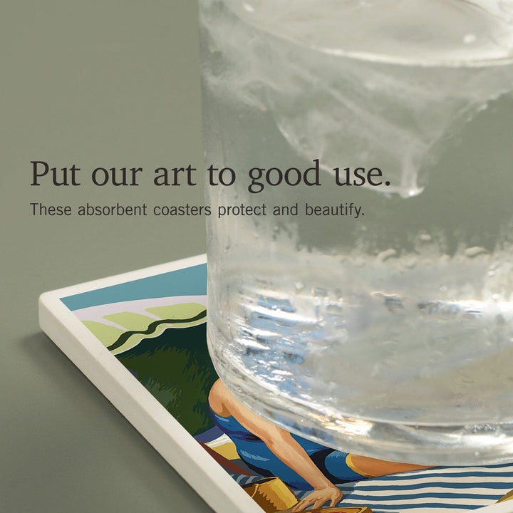 Lake Michigan, Beach Scene, Coasters Coasters Lantern Press