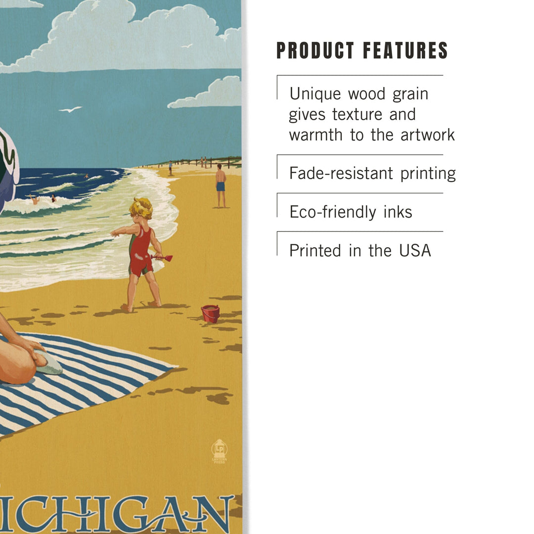 Lake Michigan, Beach Scene, Lantern Press Artwork, Wood Signs and Postcards - Lantern Press