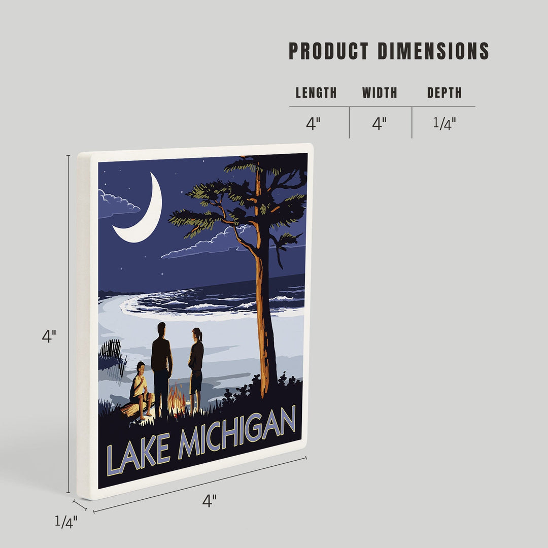 Lake Michigan, Bonfire at Night Scene, Coasters Coasters Lantern Press
