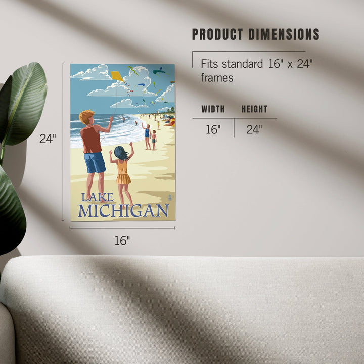 Lake Michigan, Children Flying Kites, Art & Giclee Prints - Lantern Press