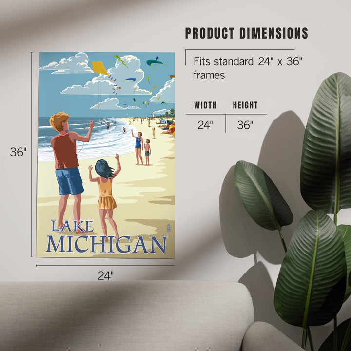 Lake Michigan, Children Flying Kites, Art & Giclee Prints - Lantern Press