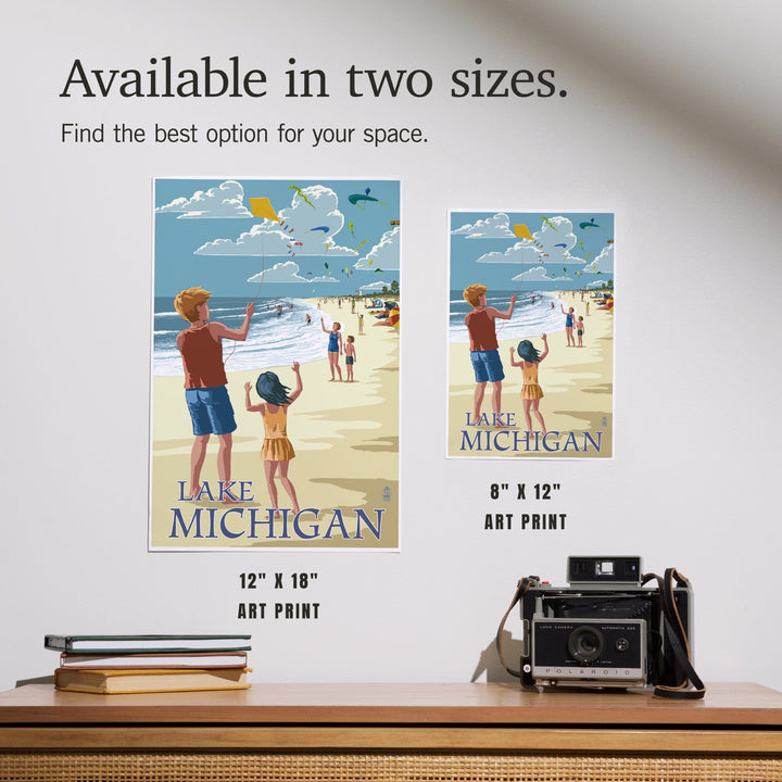Lake Michigan, Children Flying Kites, Art & Giclee Prints - Lantern Press