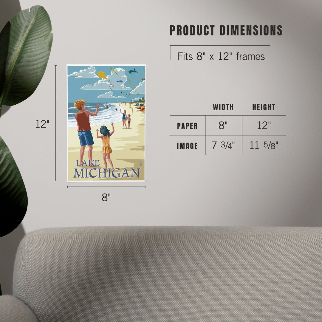 Lake Michigan, Children Flying Kites, Art & Giclee Prints - Lantern Press