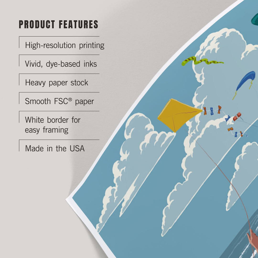Lake Michigan, Children Flying Kites, Art & Giclee Prints - Lantern Press