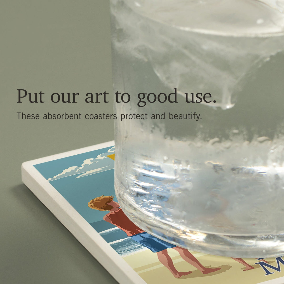 Lake Michigan, Children Flying Kites, Coasters Coasters Lantern Press