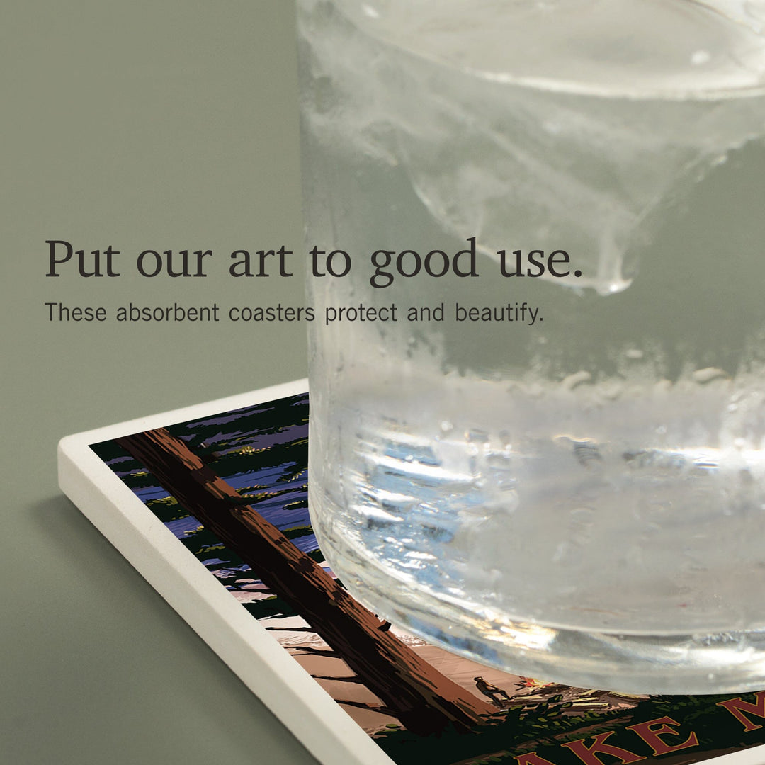 Lake Michigan, Sunset on Beach, Coasters Coasters Lantern Press