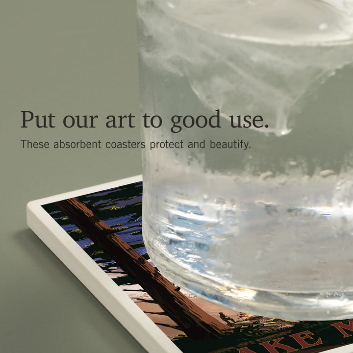 Lake Michigan, Sunset on Beach, Coasters Coasters Lantern Press