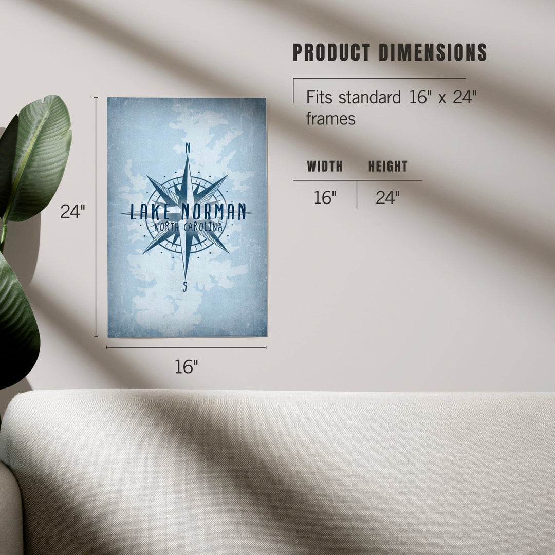 Lake Norman, North Carolina, Lake Essentials, Lake and Compass, Art & Giclee Prints - Lantern Press