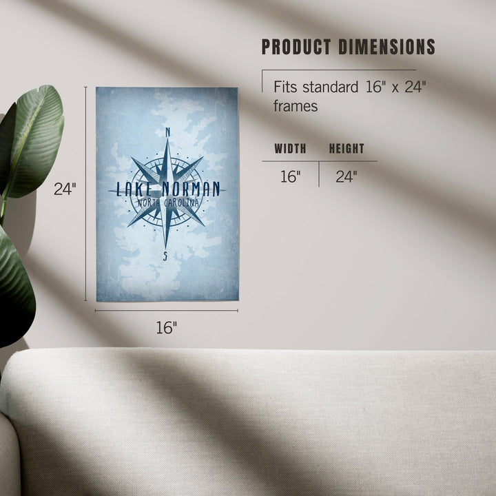 Lake Norman, North Carolina, Lake Essentials, Lake and Compass, Art & Giclee Prints - Lantern Press