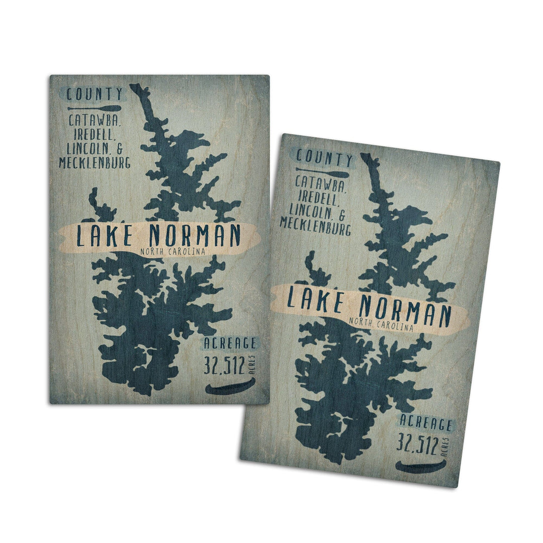 Lake Norman, North Carolina, Lake Essentials, Shape, Acreage & County, Lantern Press Artwork, Wood Signs and Postcards - Lantern Press