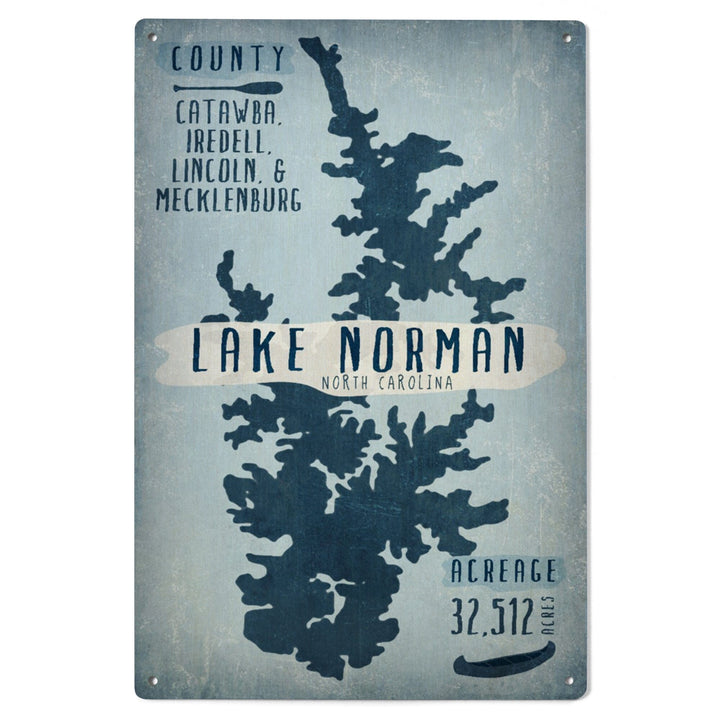 Lake Norman, North Carolina, Lake Essentials, Shape, Acreage & County, Lantern Press Artwork, Wood Signs and Postcards - Lantern Press