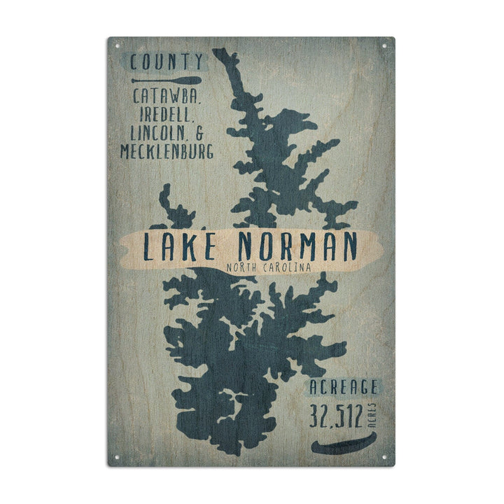 Lake Norman, North Carolina, Lake Essentials, Shape, Acreage & County, Lantern Press Artwork, Wood Signs and Postcards - Lantern Press