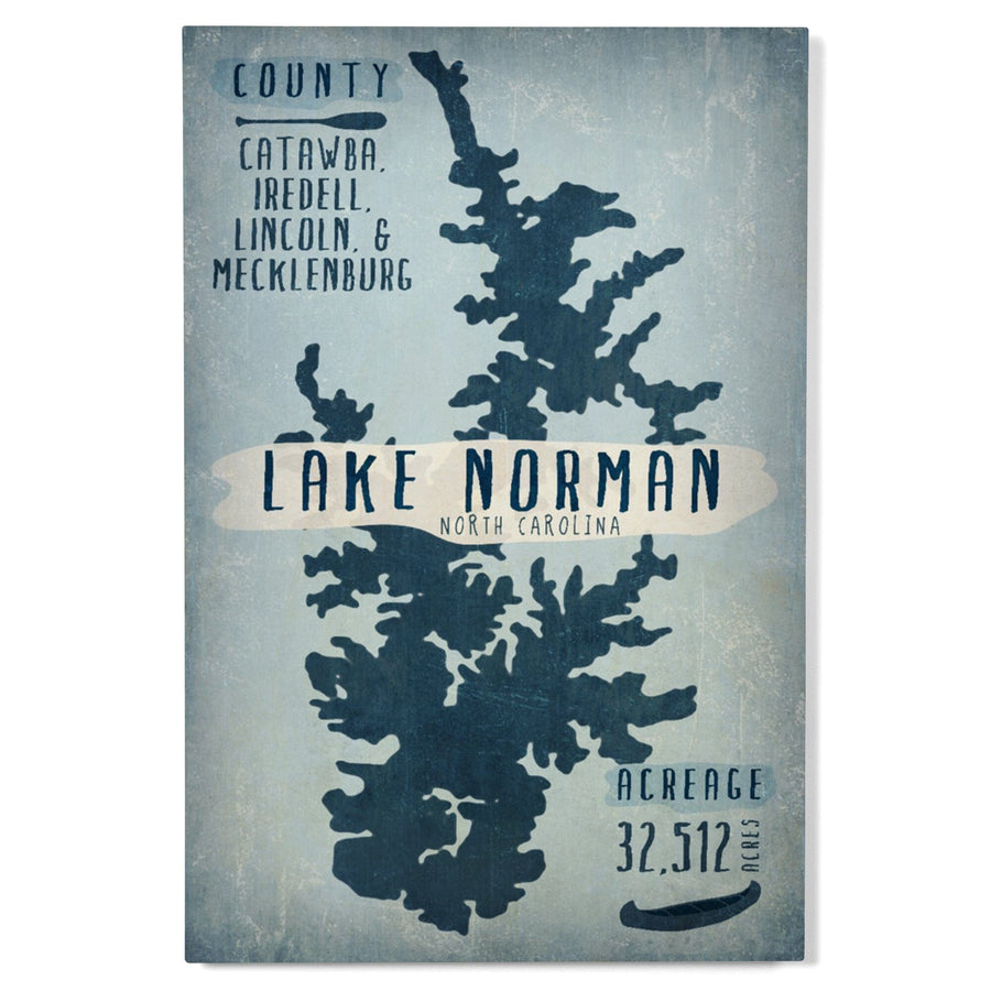 Lake Norman, North Carolina, Lake Essentials, Shape, Acreage & County, Lantern Press Artwork, Wood Signs and Postcards - Lantern Press