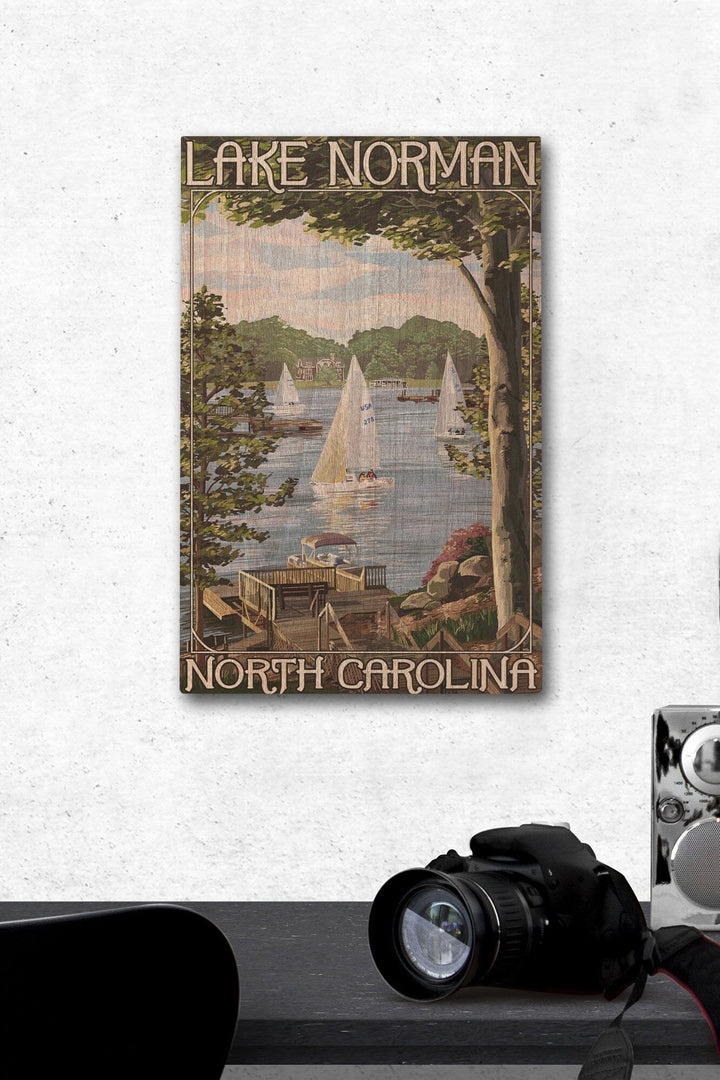 Lake Norman, North Carolina, Lake View with Sailboats, Lantern Press Artwork, Wood Signs and Postcards - Lantern Press