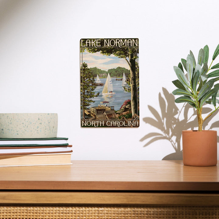 Lake Norman, North Carolina, Lake View with Sailboats, Lantern Press Artwork, Wood Signs and Postcards - Lantern Press